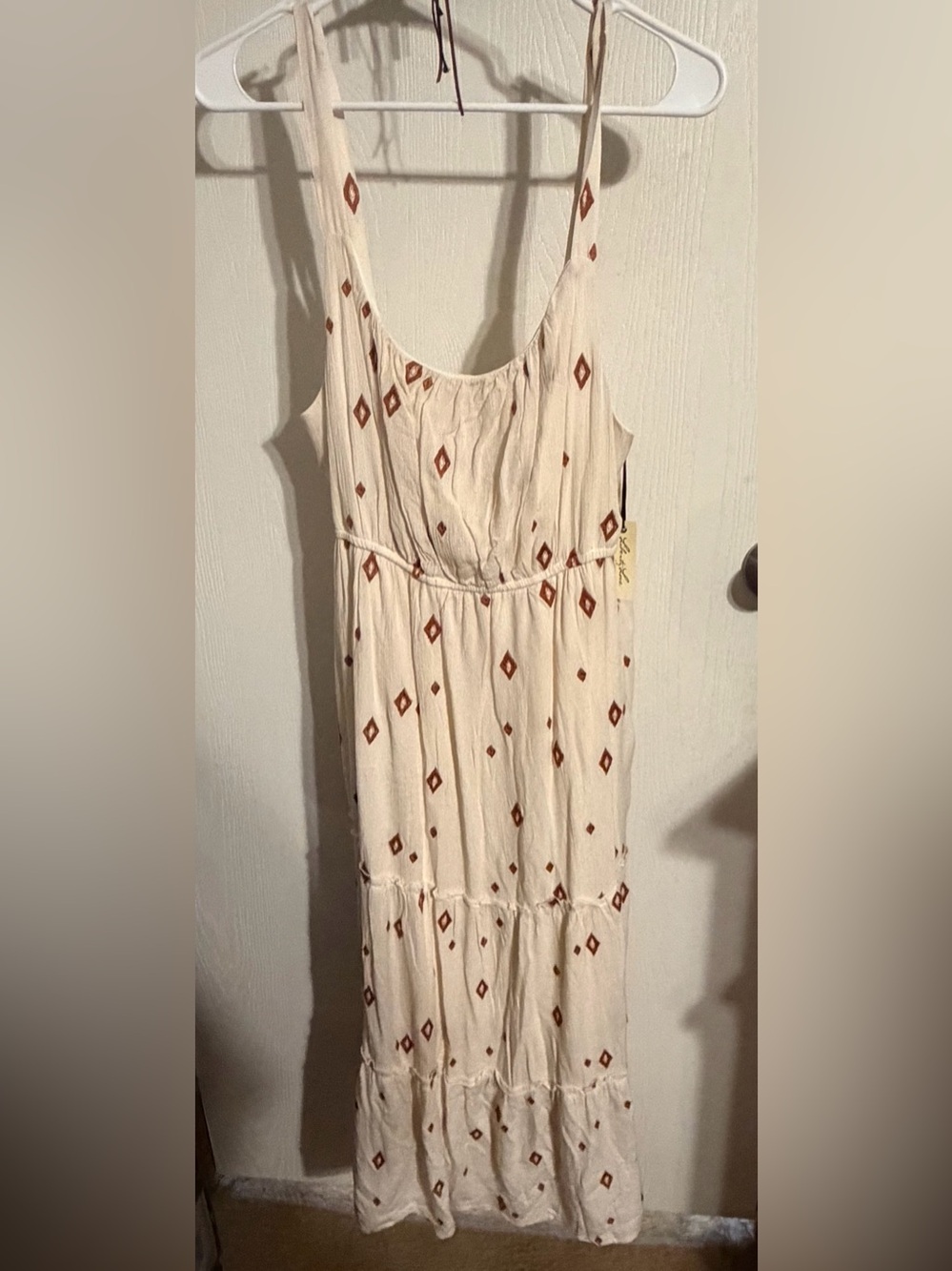 NWT Liberty Love Cream Diamond Embroidered Tiered Maxi Dress 2X Boho